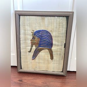 Vintage Egyptian papyrus hand, painted framed